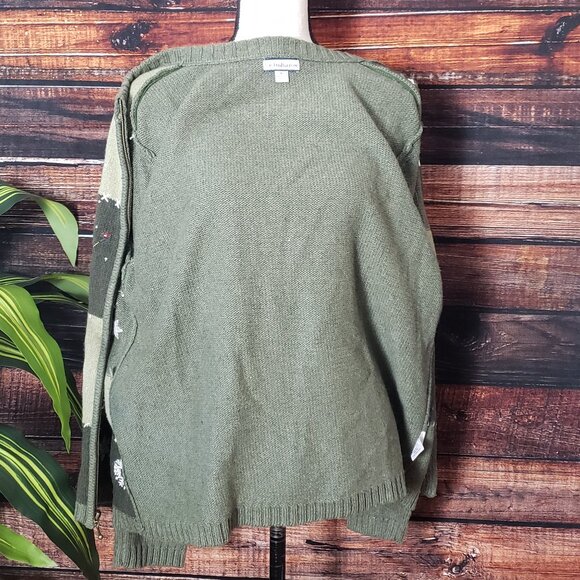 Croft & Barrow Sweater Size M Christmas Embroidered Holiday Ramie Silk Full Zip - Picture 2 of 11